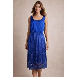 Umi Collections Anne Crimmins Vintage Royal Blue Silk Floral Jacquard Dress 16 Y
